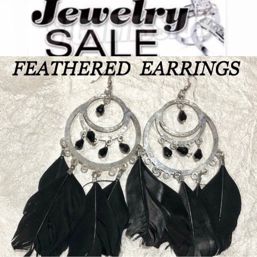 Feather EARINGS Women Faux Dangle Hook Long Drop w/medallion size5in L NWOT